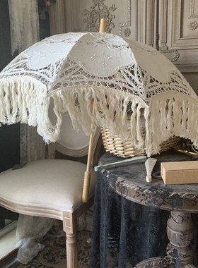 法式婚纱摄影道具外景街拍旅拍新娘婚礼流苏蕾丝伞复古油画风洋伞