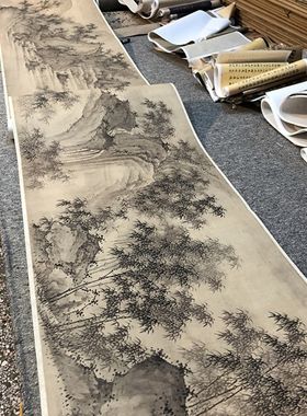 诸升诸昇万千烟雨图高清微喷古代名画复制国画竹子装饰画墨竹画稿