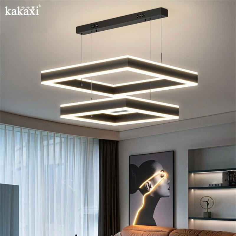 北欧简约LED亚克力双层吊灯客厅餐厅现代方形上下发光铝材吊线灯