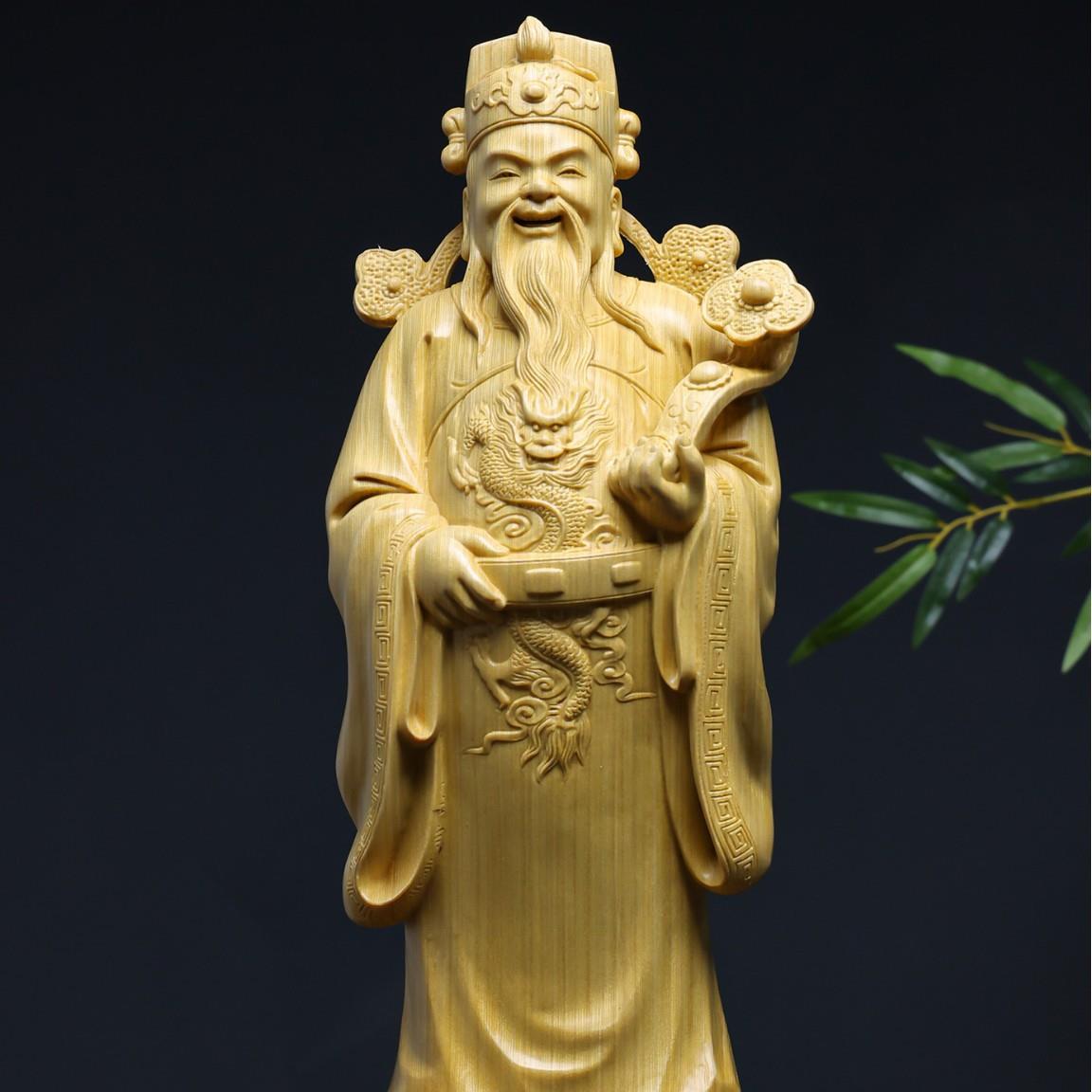 【拿如意的财神爷】黄杨木实木雕刻招财新中式客厅工艺品摆件家居