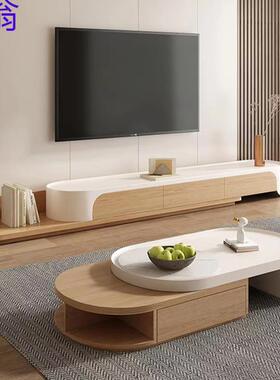 ve6可伸缩茶几客厅家用小户型现代简约实木新中式胡桃木电视柜组