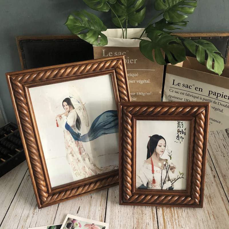 影楼中式实木挂式相框墙影楼复古7寸10寸相架画框照片定制摆台