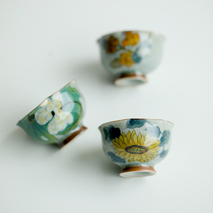拓土冰片釉纯手绘向日葵高足花瓣杯主人杯单个陶瓷茶杯家用品茗杯