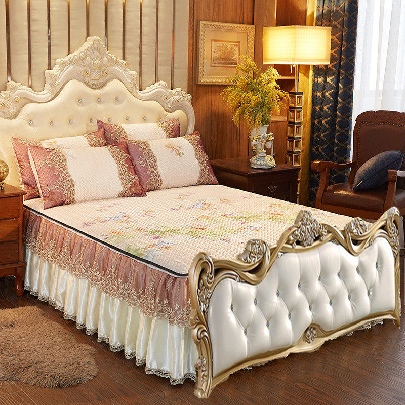 凉席冰丝席三件套空调席可拆卸可水洗欧式无尾两边床裙加厚宝宝