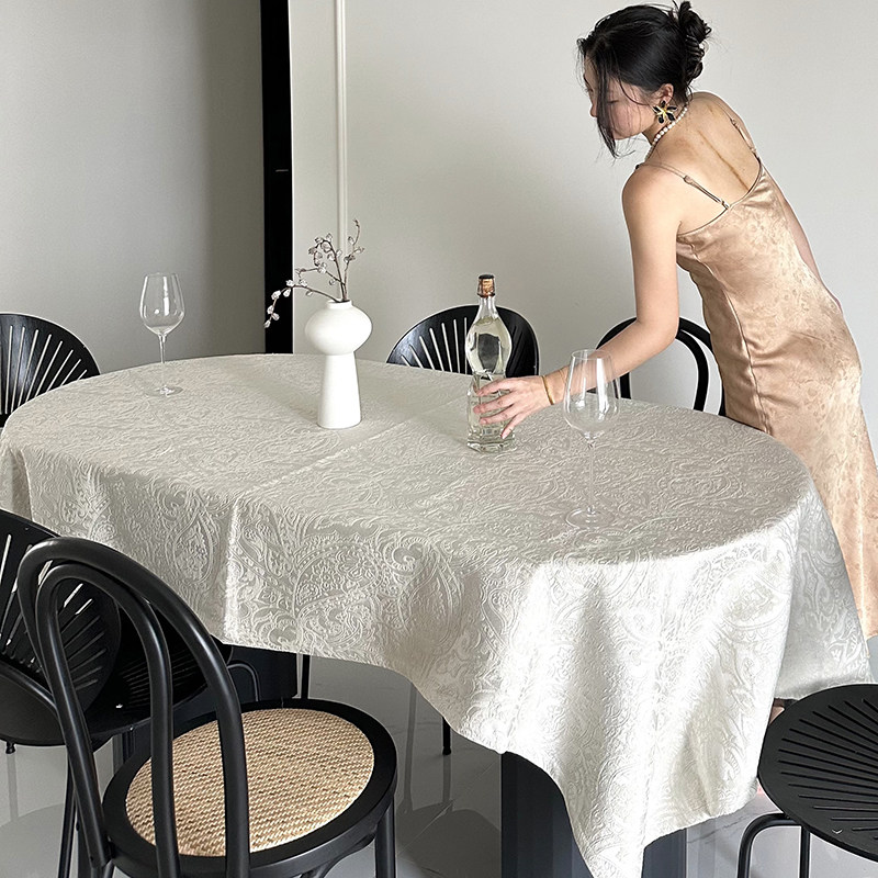 法式复古氛围感立体提花餐桌布高级感防水茶几台布长方形餐桌盖布