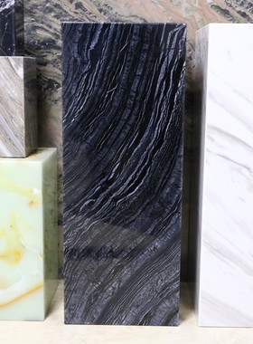 天然古木纹大理石摆台落地基座玄关客厅样板房艺术品摆件展示底座