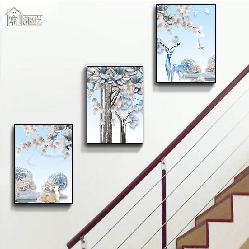 复式楼楼梯间挂画玄关过道走廊装饰画现代客厅壁画楼道墙面画麋鹿,家居饰品,现代装饰画,淘宝优惠券,粉丝福利购,淘宝优惠卷