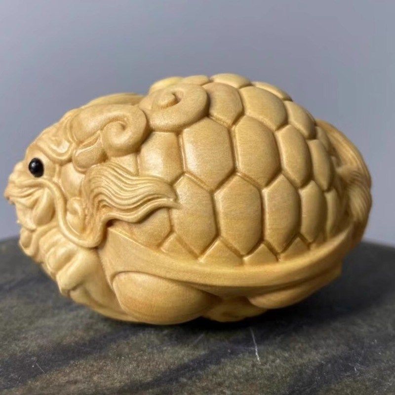 黄杨木雕龙龟文玩小摆件雕刻工艺品礼品家居小饰品神兽实木手把件