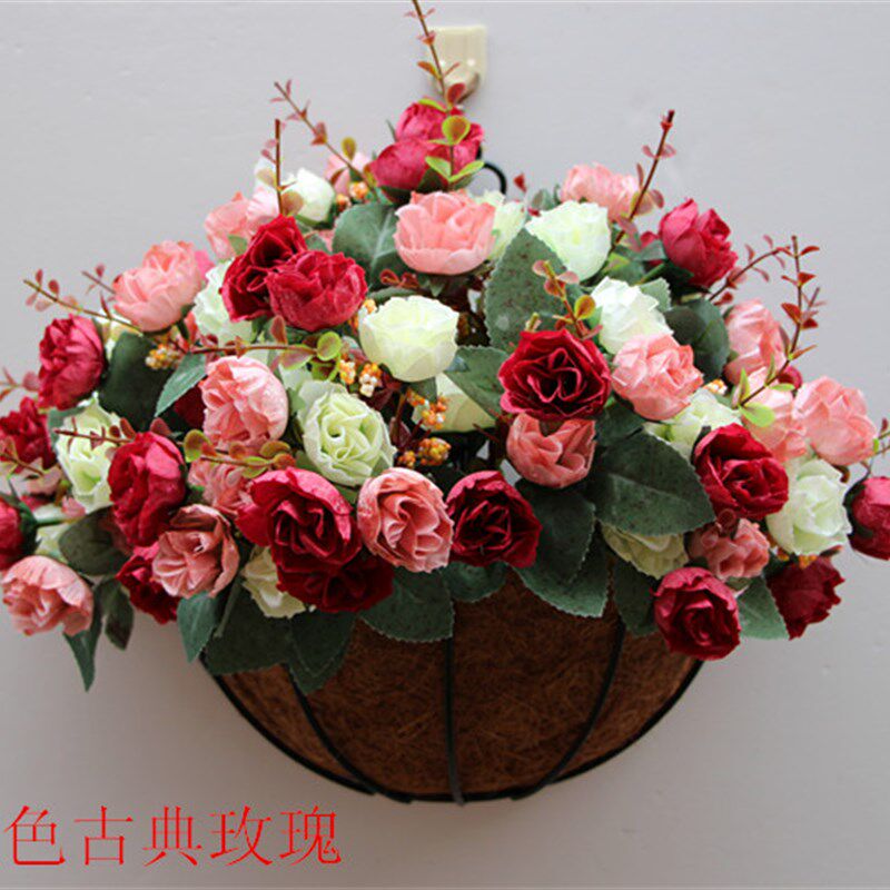 欧式墙壁挂花篮套装仿真花挂壁花卉挂墙壁花篮挂篮假花装饰花艺