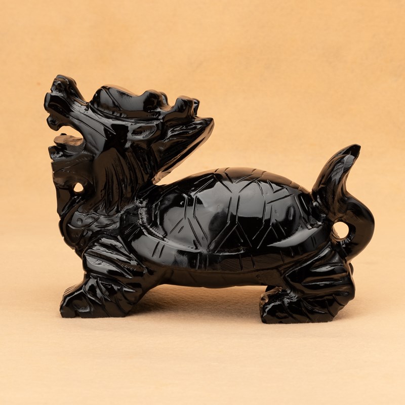 天然黑曜石龙龟摆件一对黑墨玉石龙头龟客厅招财玄关家居工艺饰品