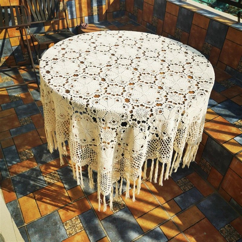 清新水莲手工钩花桌布田园镂空复古蕾丝流苏怀旧茶几装饰正方盖布,居家布艺,桌布,淘宝优惠券,粉丝福利购,淘宝优惠卷