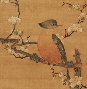 陈洪绶梅花山鸟图高清微喷国画复制临摹装饰客厅卧室玄关卷轴挂画