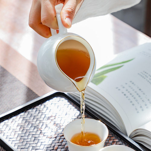 陶瓷公道杯公杯羊脂玉白茶漏套装大号茶海分茶器功夫茶具配件均杯