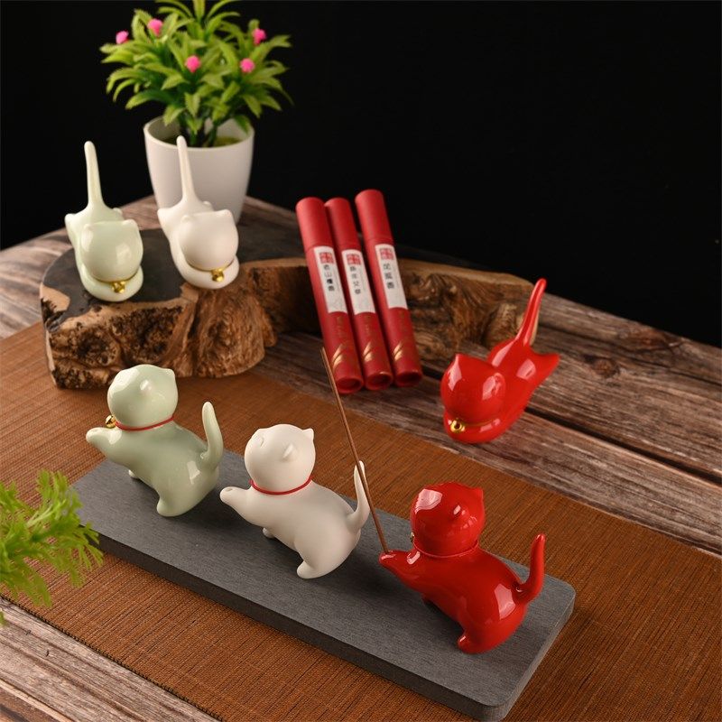 小猫咪陶瓷香薰炉摆件可爱软萌治愈茶宠笔架家用室内线香插檀香道,家居饰品,香托/香盘/香座/香插,淘宝优惠券,粉丝福利购,淘宝优惠卷