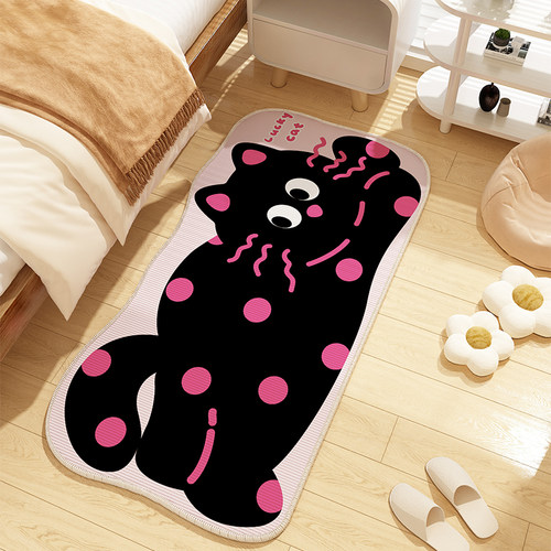 黑色小猫卡通床边毯儿童房卧室地毯异形可睡可坐飘窗垫子2024新款