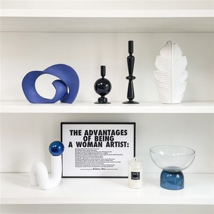 现代样板间书柜软装 饰品蜡烛挂画玻璃烛台创意陶瓷家居摆件ZH3577