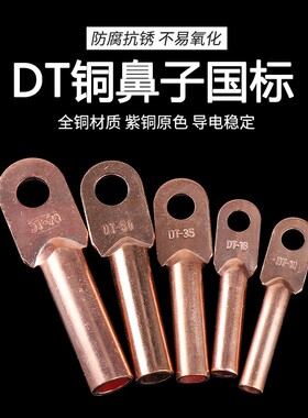 国标DT铜鼻子16/25/35/70/95/150/185/240平方铜接头紫铜接线端子