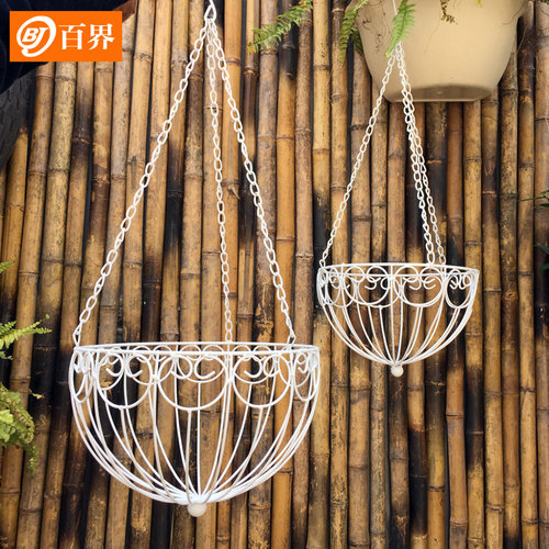 百界欧式铁艺吊篮花盆阳台室外挂篮吊花绿萝篮挂式花架悬挂大花篮