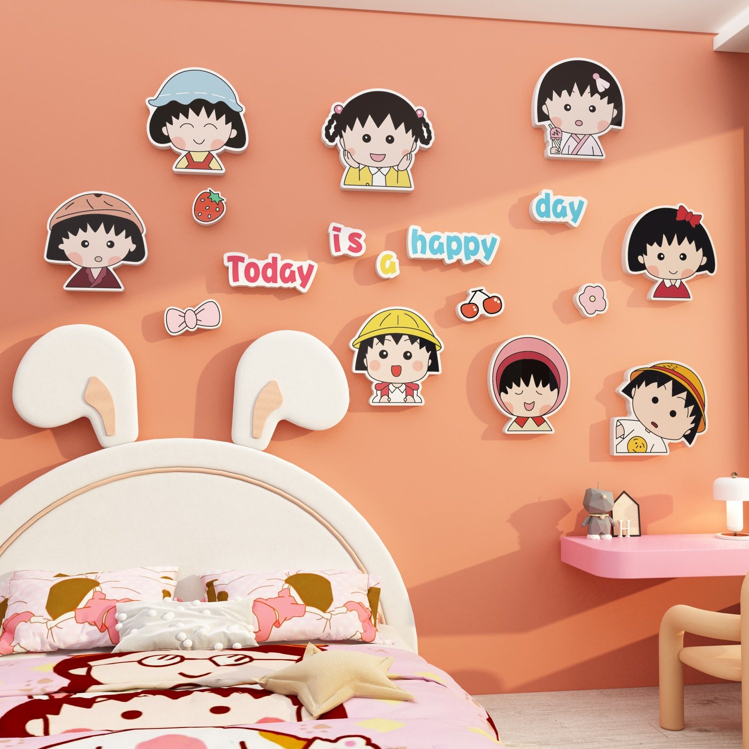 儿童房墙面装饰公主房间布置女孩生卧室床头卡通贴纸画樱桃小丸子,家居饰品,软装墙贴,淘宝优惠券,粉丝福利购,淘宝优惠卷
