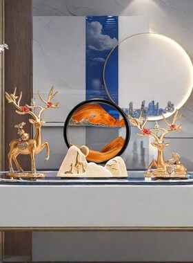 翻转流沙画摆件熠渡鹿沙漏电视柜酒柜玄关客厅办公室乔迁新居装饰