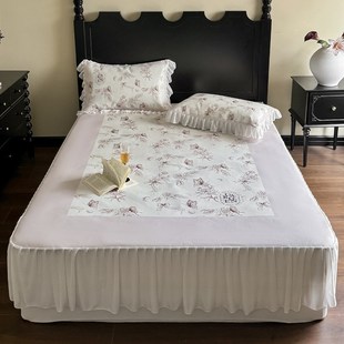 A类法式 冰丝席三件套公主风凉感1.8m双人空调软席夏 印花边床裙款