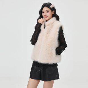 JWUW秋冬新款名媛千金风短款仿狐狸皮毛草马甲女毛毛保暖背心上衣