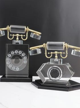 新中式复古水晶电话机摆件样板房居家客厅桌面茶几软装饰品摆件
