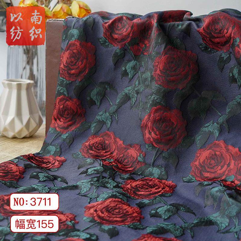 暗蓝底红玫瑰优雅复古女装连衣裙包花面料微弹礼服衬衣花束装饰布,居家布艺,海绵垫/布料/面料/手工diy,淘宝优惠券,粉丝福利购,淘宝优惠卷