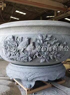 石雕青石鱼缸仿古石头花盆荷花石缸养鱼老式石槽室外石缸庭院水缸