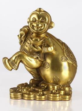 纯黄铜猴子摆件家居中式办公室桌面生肖猴装饰工艺品猴子家居摆件