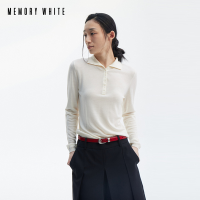 MEMORY WHITE 静奢风经典Polo领纽扣内搭针织长袖T恤羊毛衫上衣女