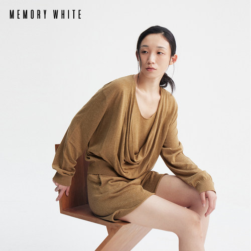 MEMORY WHITE设计师款松弛感莱赛尔亚麻荡领防晒长袖空调衫上衣女