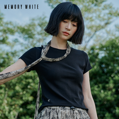 MEMORYWHITE 高智风简约优雅莱赛尔纯棉亲肤上衣圆领T恤