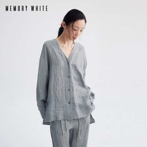 MEMORY WHITE 通勤防晒长袖亚麻肌理松弛感时尚休闲套装女 懒人裤