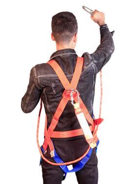 成楷科技国标五点式安全带高空作业双大钩安全绳CKB-AQD001橘蓝色