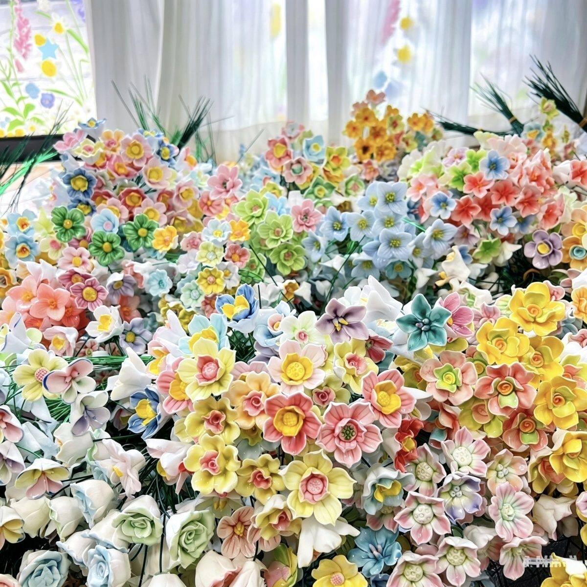 手工陶瓷永生花彩色花朵装饰花束家居摆件生日情人节送闺蜜送妈妈