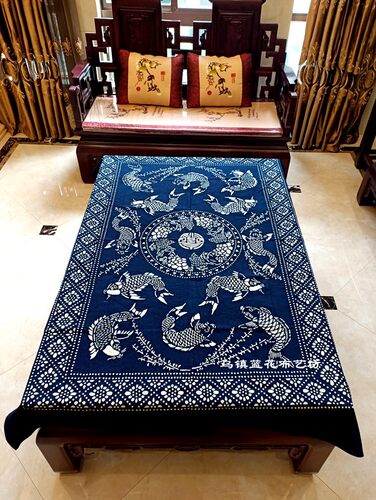 乌镇蓝印花布桌布手工蜡染双面印花复古台布农家乐茶馆中式餐桌布
