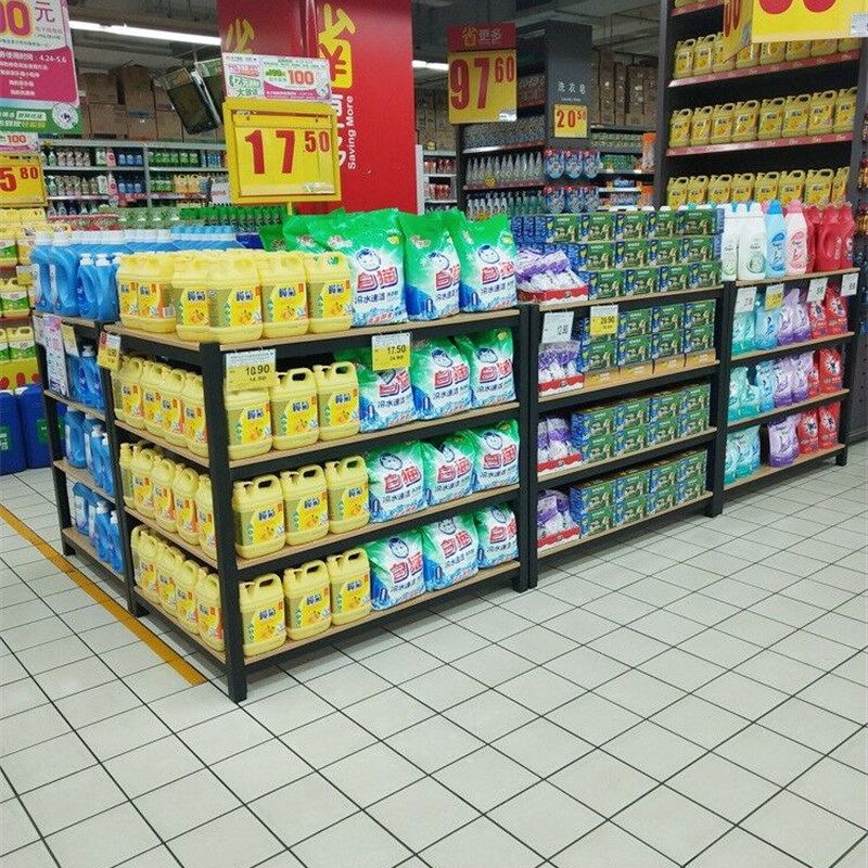 超市牛奶堆头展示架饮料促销台陈列架钢木货架加厚礼品盒洗化地堆