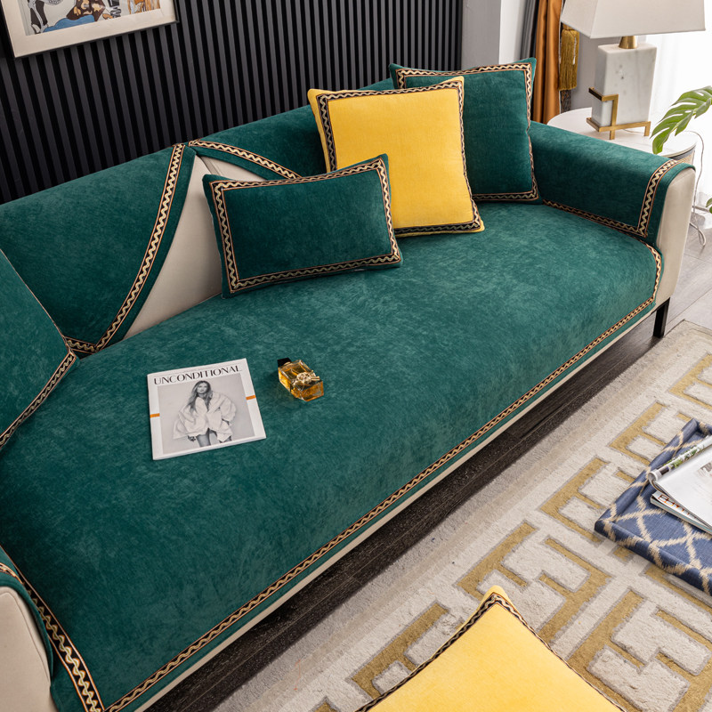 雪尼尔沙发垫四季通用防滑三坐一贵妃坐垫套罩2023新款扶手盖巾布