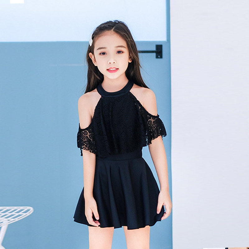 亲子泳衣母女2023新款蕾丝网纱仙女中大童裙式分体成人显瘦保守潮