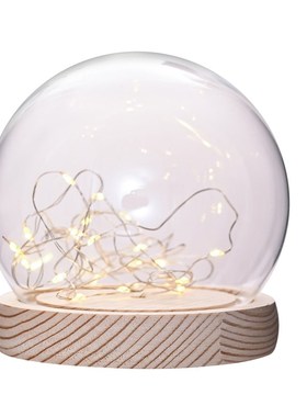 郁金香小夜灯 圆形玻璃罩创意客厅桌面展示罩玩偶防尘罩侧面开关