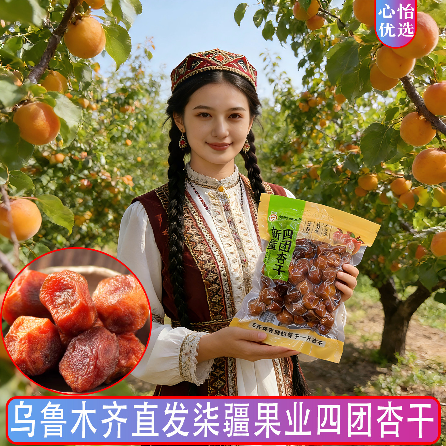 新疆吊干杏新鲜四团吊干杏新货树上干杏新疆特产零食杏干500g包邮