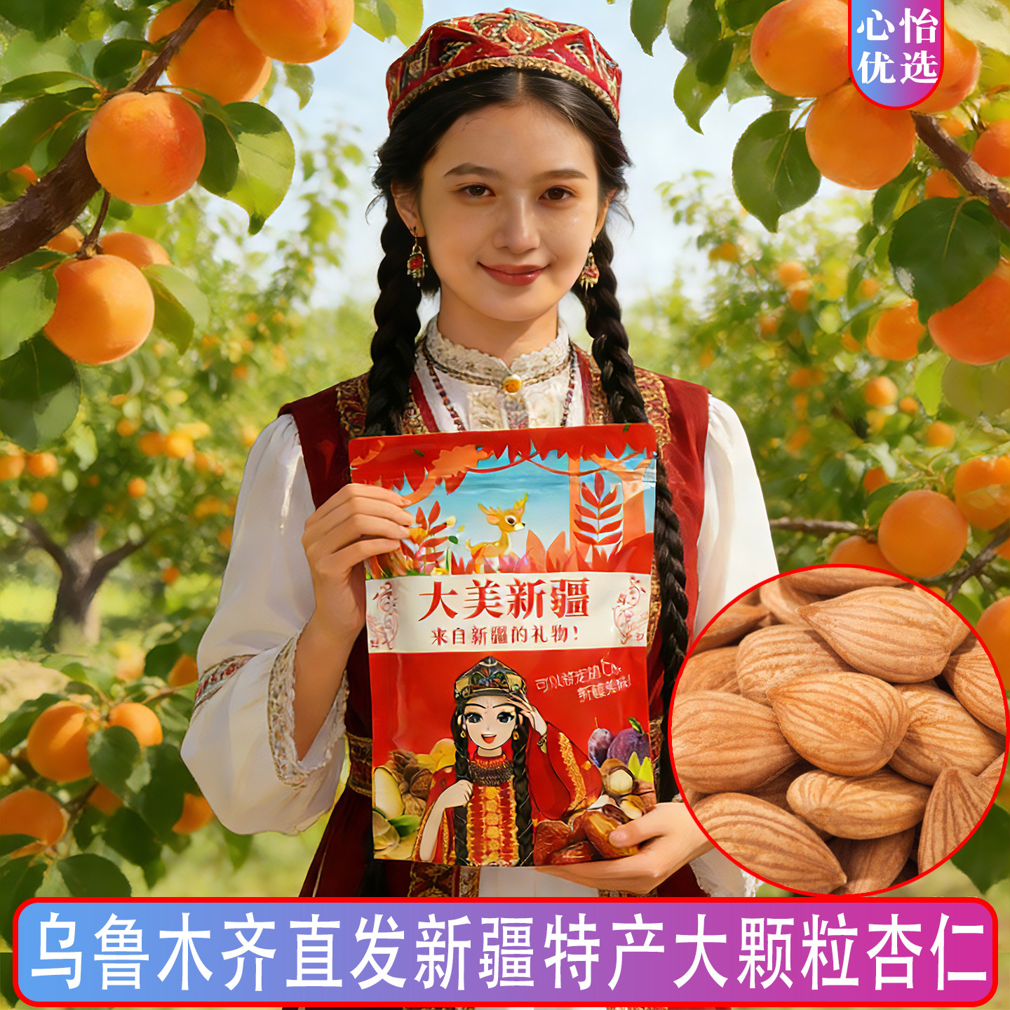 新疆原味甜杏仁500g无壳正宗甜杏仁原味杏仁坚果杏仁，居家小零食