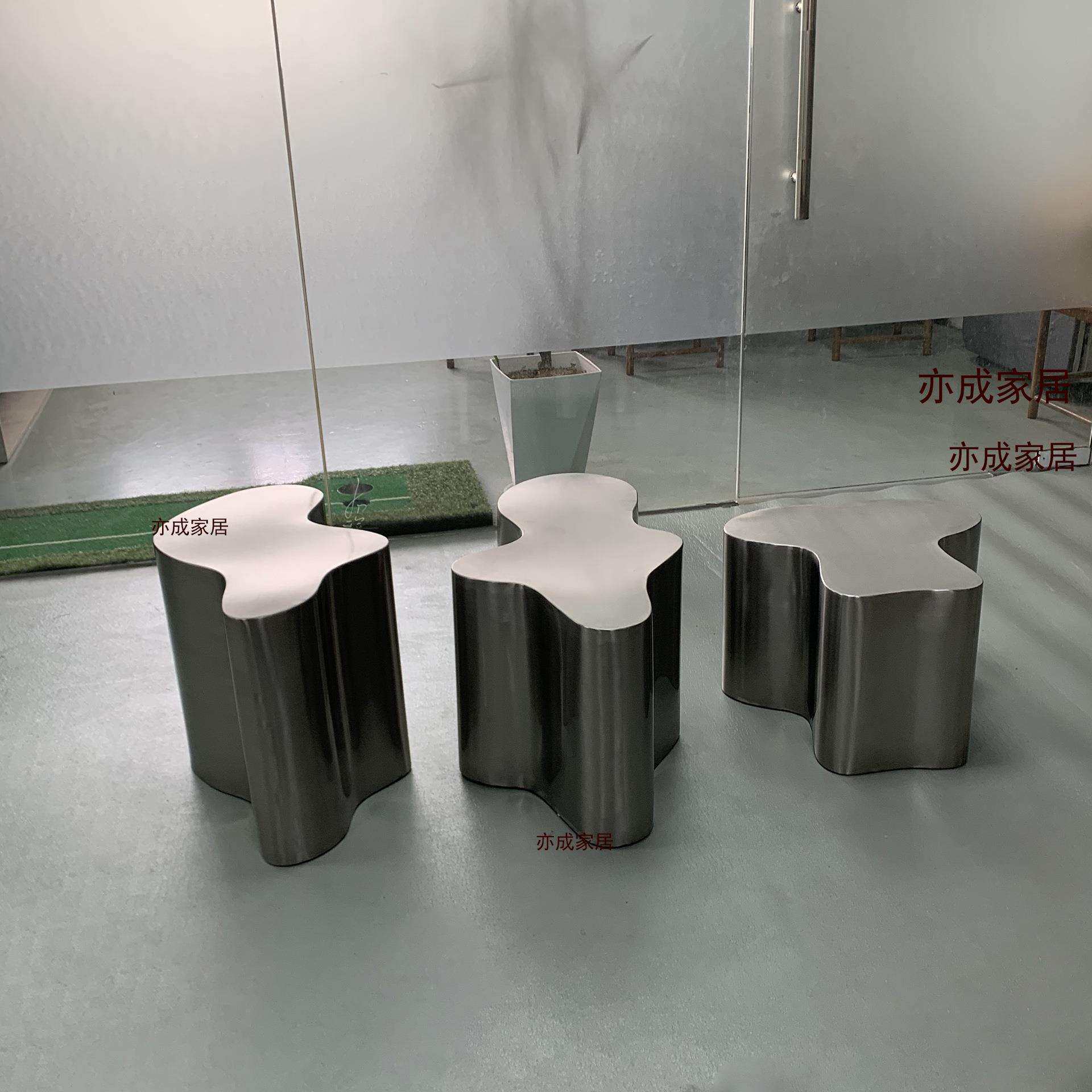 现代简约别墅酒店轻奢茶几边几角几意式不锈钢额云朵客厅茶几