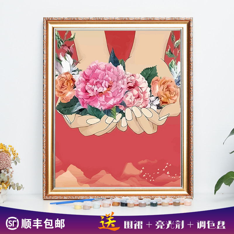 有框diy数字油画爱国人物风景定制手工绘填色填充挂画装饰油彩画
