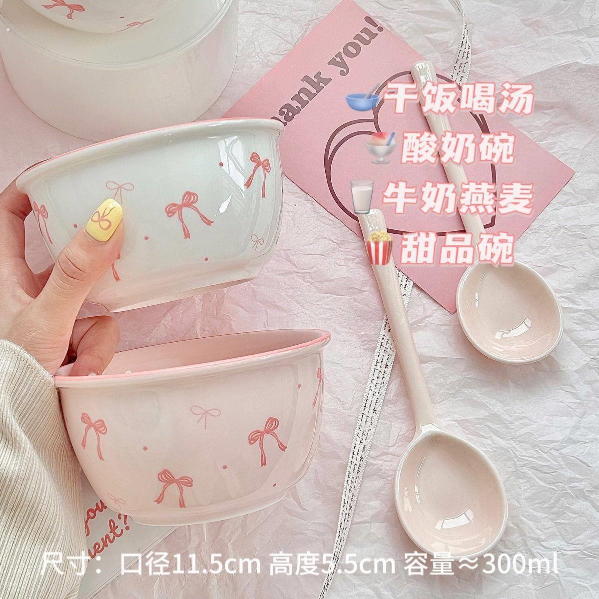 碗可爱釉下彩碗碟套装家用高颜值陶瓷餐具情侣碗筷套装米饭碗勺子