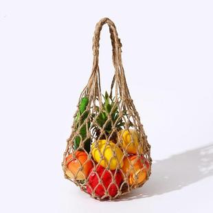 做旧棉麻网兜麻绳网袋手工编织文艺拍照装饰道具水果袋