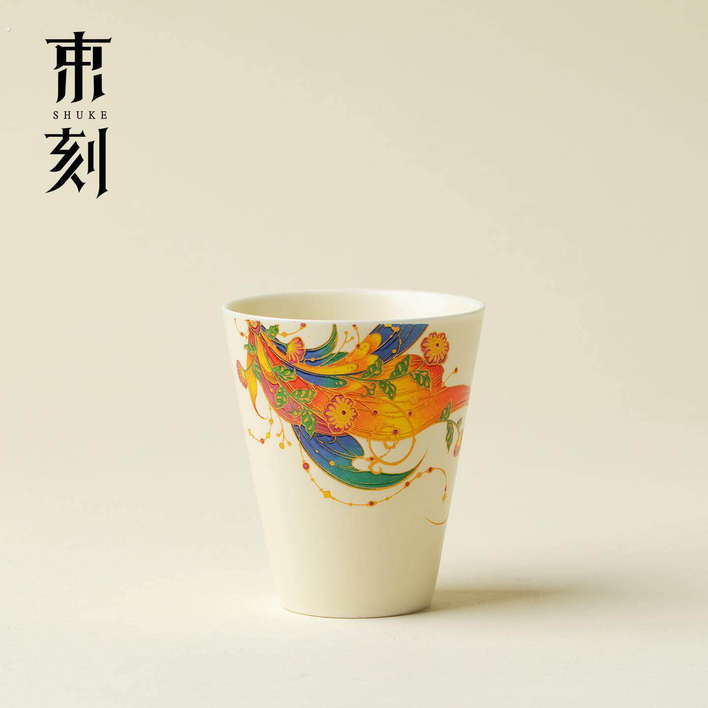 束刻焰彩游鳞陶瓷直饮杯新中式文创主人杯功夫茶具办公杯喝水杯子