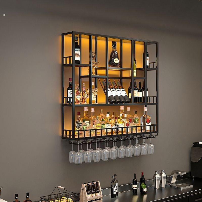 酒吧墙上壁挂式酒架壁挂式酒吧铁艺展示置物架红酒杯架吧台酒柜
