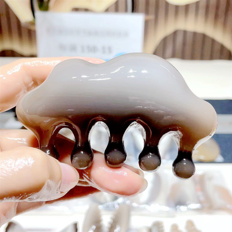 白水牛角梳云朵宽齿梳防静电头部五齿面部经络梳刮痧脸梳按摩梳子